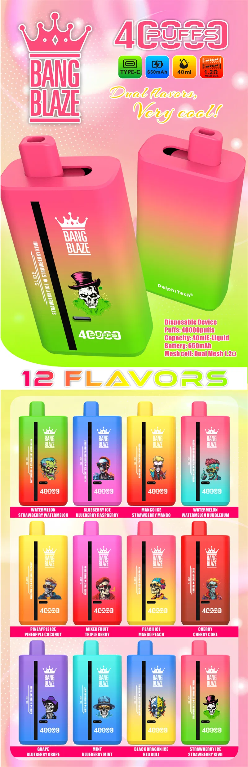 bang blaze puffs dual flavors wholesale disposable vape puff k electroni
