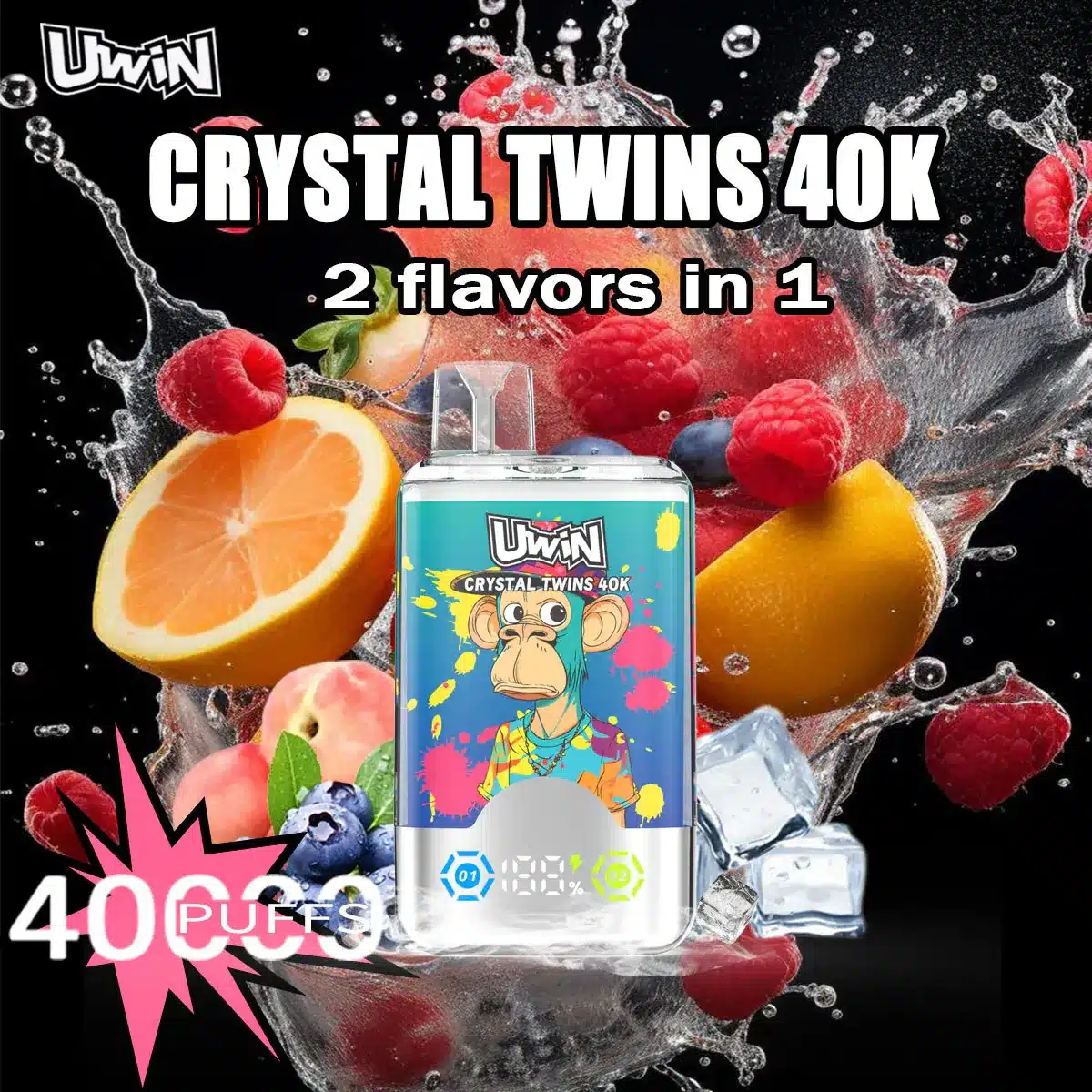 Uwin Crystal Twins transparent design showing dual flavor chambers