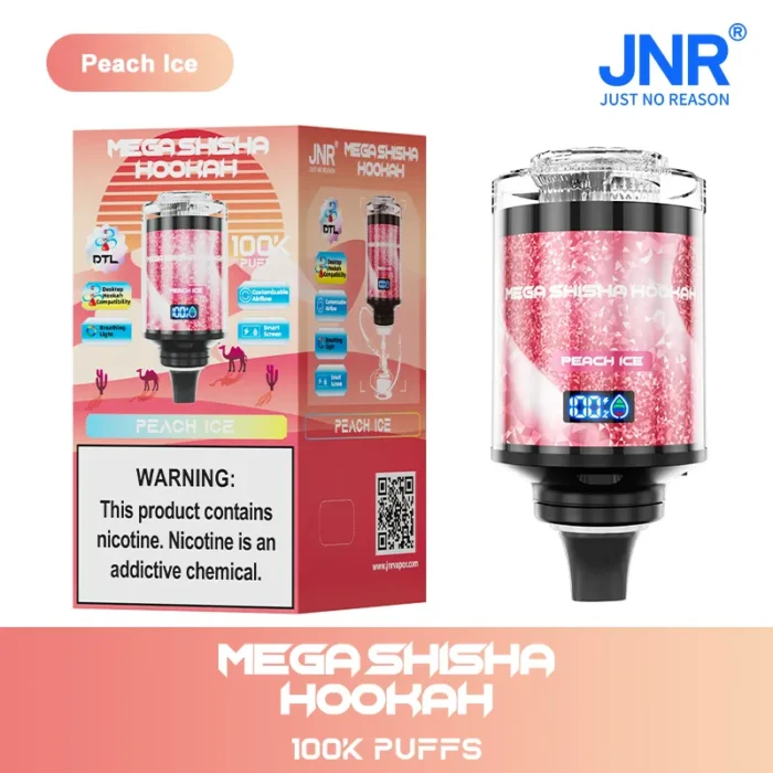 JNRJNR Mega Shisha Hookah 100K Disposable Vape 60mljnr mega shisha hookah k peach ice